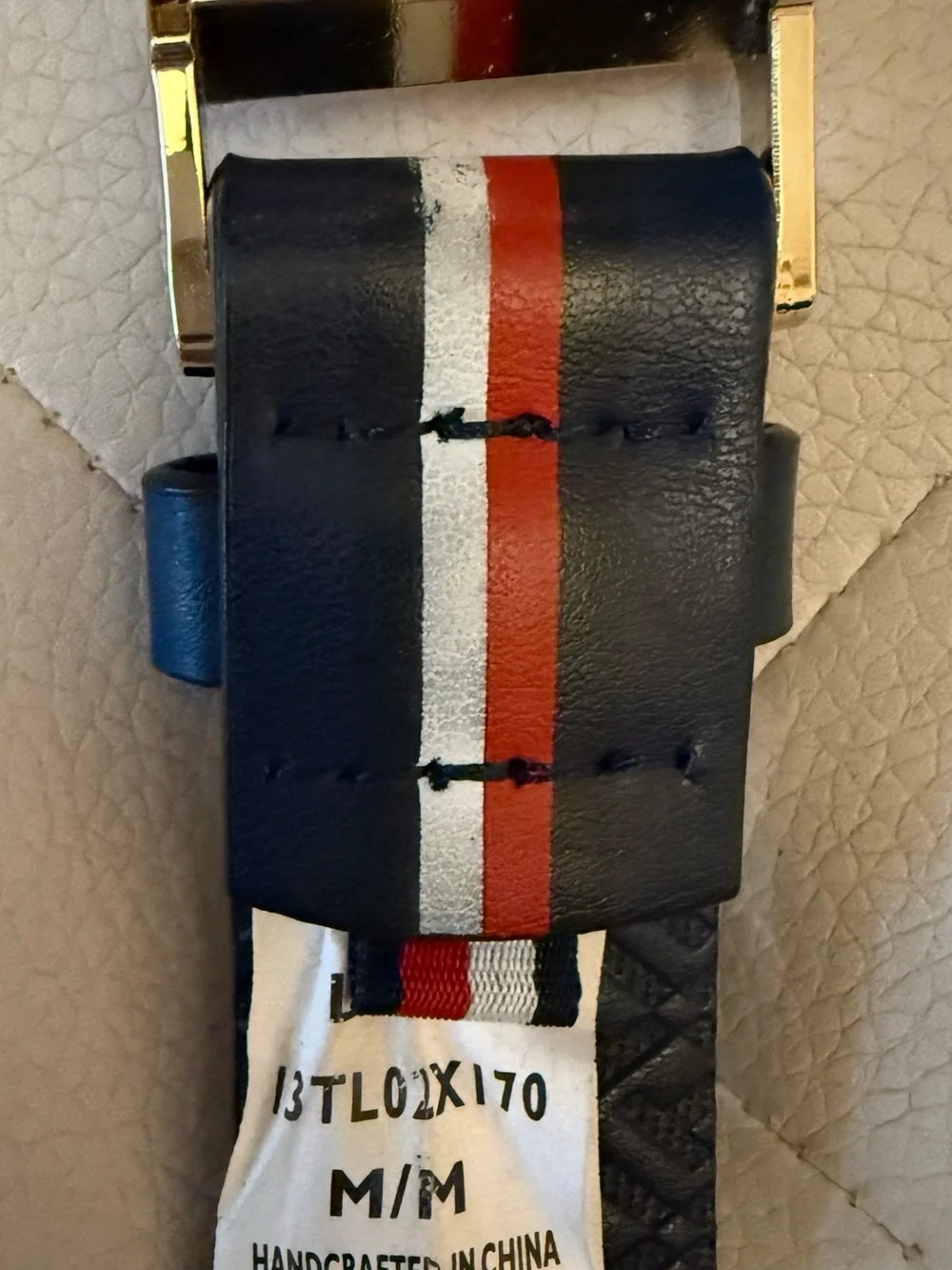 Tommy Hilfiger Navy Tricolor Belt with Silver H Buckle